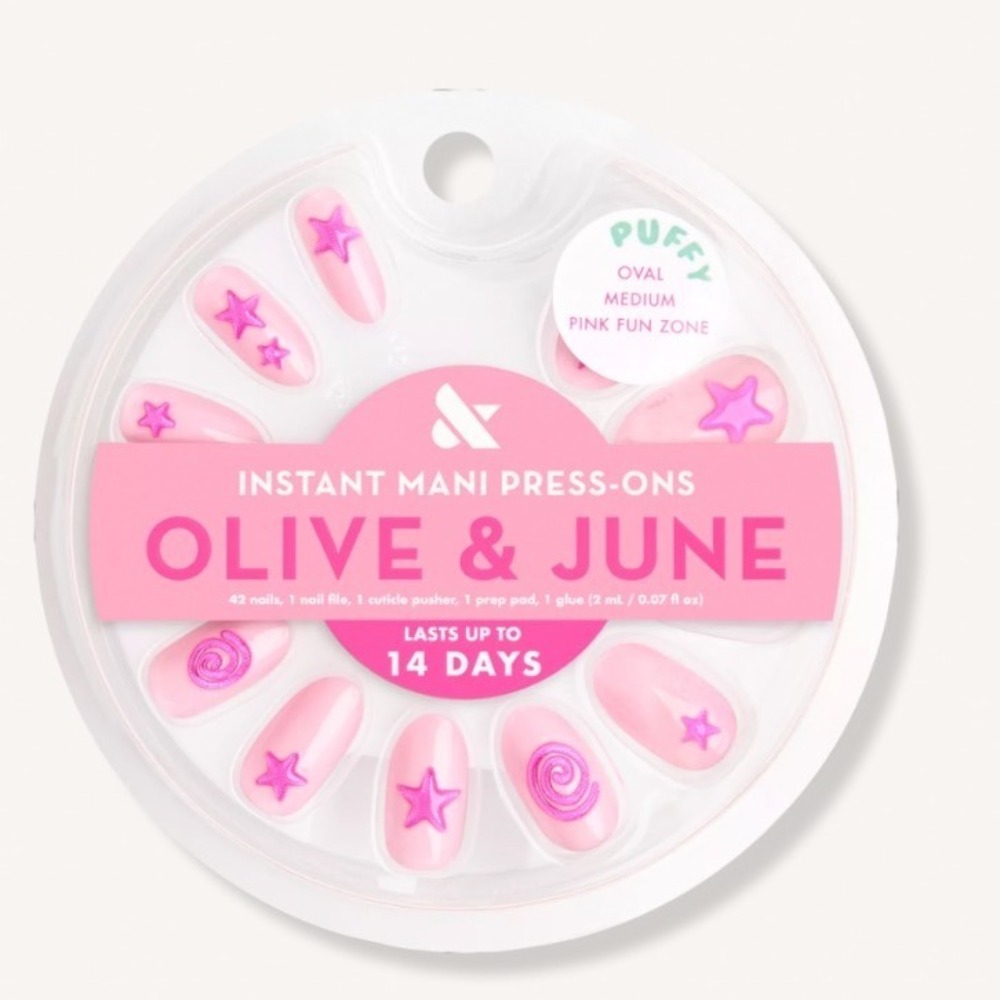 Olive & June Instant Mani Press-Ons Puffy Pink Fun Zone Medium Oval Nails 96230